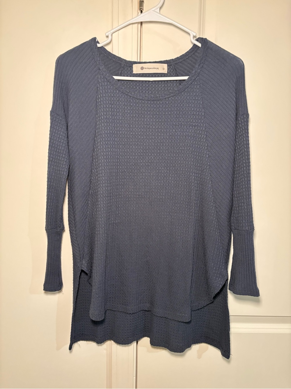 The Impeccable Pig Blue Waffle-Knit Scoop Neck Shirt